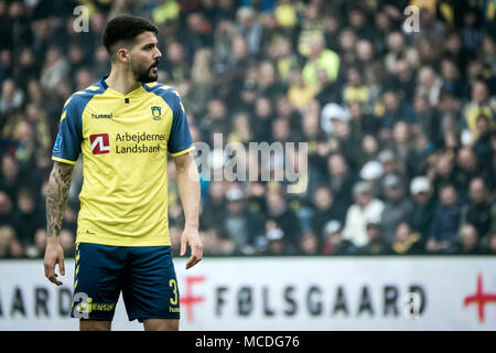 Le Danemark, Brøndby - 15 avril, 2018. Anthony Jung de Brøndby IF vu au cours de l'alka Superliga match contre le FC Copenhague à Brøndby Stadion. (Photo crédit : Gonzales Photo - Kim M. Leland). Banque D'Images