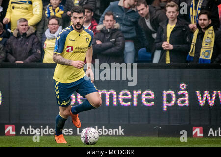 Le Danemark, Brøndby - 15 avril, 2018. Anthony Jung de Brøndby IF vu au cours de l'alka Superliga match contre le FC Copenhague à Brøndby Stadion. (Photo crédit : Gonzales Photo - Kim M. Leland). Banque D'Images