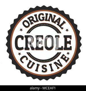 Cuisine créole originale étiquette ou marque sur fond blanc, vector illustration Illustration de Vecteur