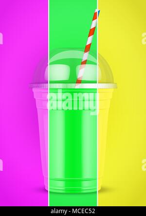 Tasse en plastique avec smoothie et tube. Illustration de Vecteur