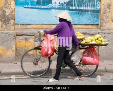 Une femme vendant des mangues et des ananas de sa location à Hanoi, Vietnam, Asie du sud-est Banque D'Images