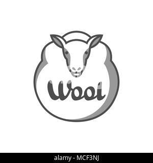 Avec l'emblème de la laine de mouton mérinos. Pour l'étiquette fait main, tricot ou atelier de couture Illustration de Vecteur