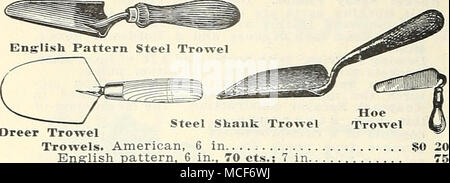 . Hoe cambrion d'acier Tro^TroTvel truelles truelle Dreer vel. Cuisine américaine, 6 en anglais, 6 in., 70 ; 7. la fumée dans la queue en acier, très épais, 70 ets. ; trans- plantation, repiquage en forme de houe, acier étroit hlade Dreer truelle. La truelle plus apprécié par des professionnels. La lame est plate et exceptionnellement forte. Chacun, 70 ets. ; douzaine 70 30 Banque D'Images