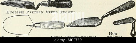 . Hoe Dreer truelle truelle truelle truelles cambrion d'acier. Cuisine américaine, 6 020 $ en Engll'smodèle h, 6 in., 70 cts. ; 7 à 75 tige d'acier, très épais, 70 cts., trans- plantation, en forme de houe 70 repiquage, lame en acier étroit 30 Dreer truelle. La truelle plus apprécié par des professionnels. La lame est plate et exceptionnellement forte. Chacun, 70 cts. ; 12 700 Banque D'Images