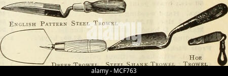 . Hoe Dreer truelle truelle truelle truelles cambrion d'acier. Cuisine américaine, 6 030 $ en anglais pattern, 6 in., 70 cts. ; 7 à 75 tige d'acier, très épais, 70 cts., Trans- • la plantation, en forme de houe 70 repiquage, lame en acier étroit 40 Dreer truelle. La truelle plus apprécié par des professionnels. La lame est plate et exceptionnellement forte. Kach, 70 cts. ; 7 douzaine OO Banque D'Images
