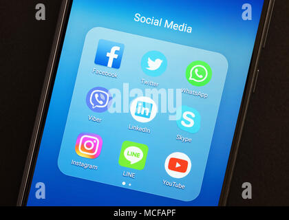 Social Media Applications sur un smartphone Banque D'Images