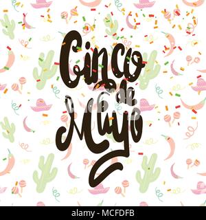 Le Cinco de Mayo Party Invitation lettrage noir calligraphie dessiné à la main sur fond de couleur Vector Illustration Illustration de Vecteur