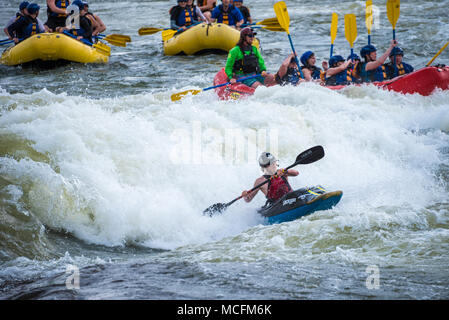 Rafting et kayak freestyle sur la rivière Chattahoochee à Columbus, en Géorgie. (USA) Banque D'Images