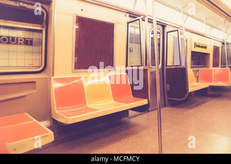Style Vintage New York City subway avec filtre intérieur voiture rétro Banque D'Images