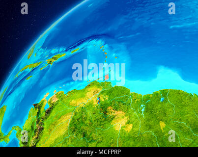 Vue de l'orbite des Caraïbes en rouge sur la planète Terre. 3D illustration. Éléments de cette image fournie par la NASA. Banque D'Images
