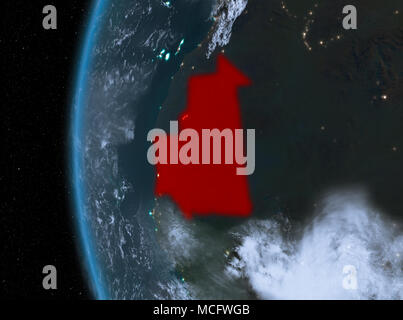 Nuit plan de la Mauritanie en vue de l'espace sur la planète Terre. 3D illustration. Éléments de cette image fournie par la NASA. Banque D'Images