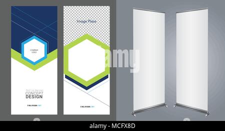 Roll Up Concept professionnel modèle pour fins commerciales, placer vos produits et prêt à aller pour l'impression. Illustration de Vecteur
