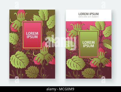 Les modèles de conception de modèle de fraise produit. Fruits rouges à la main. Trendy fleur mignon fond sombre verdure bush. Illustration graphique, en mariage Illustration de Vecteur