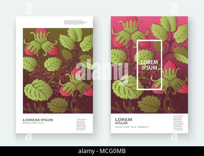 Les modèles de conception de modèle de fraise produit. Fruits rouges à la main. Trendy fleur mignon fond sombre verdure bush. Illustration graphique, en mariage Illustration de Vecteur