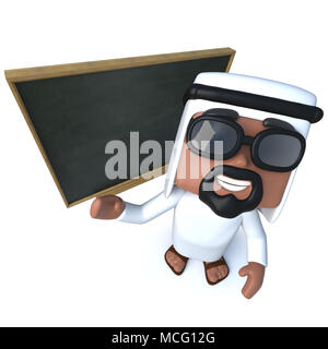 3D render of a funny cartoon caractère cheik arabe l'enseignement à l'ardoise Banque D'Images