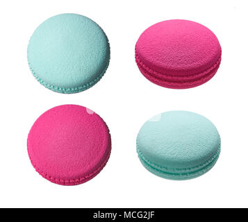 L'ÉPONGE pour l'application exclusive de la mise en drapeau et make-up sous la forme de gâteaux macarons sur fond blanc Banque D'Images