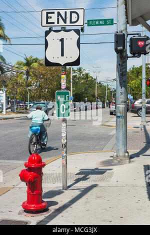 La fin de l'autoroute 1 dans la région de Key West, Floride. Banque D'Images