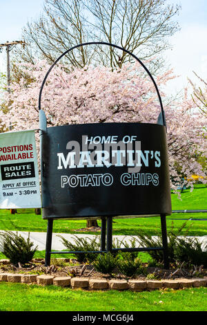 Thomasville, PA, USA - 23 mars 2012 : une pomme de terre noire grande capacité électrique est un roadside attraction marquant l'accueil de Martins Potato Chip Company. Banque D'Images