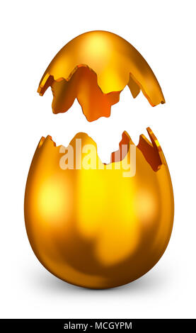 Rompu aux oeufs d'or sur fond blanc fone.3d render. Banque D'Images