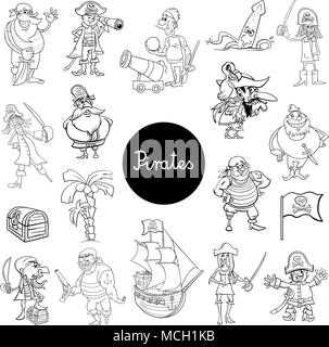 Illustration Cartoon noir et blanc de Pirates Fantasy Jeu de caractères Illustration de Vecteur