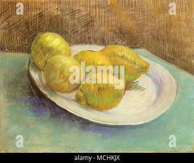 Nature morte avec des citrons sur une plaque Banque D'Images