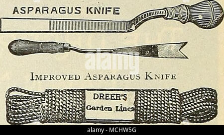 . Ramasseurs d'asperges. Acme, 1,75 $ ; Philadelphia,. .$2 couteau d'asperges. Cuisine américaine, 30 cts. ; amélioration des... Ax. Meilleure qualité, lourds, 1,25 $ ; moyen, 1,00 $ ; la lumière.. Bill Hook. Manche court, 1,25 $ ; une longue poignée 2 manches. (D.) Pousser, rotin ou de cacao " " à la verticale, le maïs et le rotin. . 50 sportifs et prend en charge. Sur le fil, 2 anneau, douz., 50 cts. ; 100, $3.50 ; 3 anneau, douz., 60 cts. ; 1004 Dibbles. Tout le fer, 35 cts. ; fer à repasser point, 40 cts. ; laiton point. Les extracteurs de Dock. Lourd, pour une utilisation sur le terrain 2 " ou de l'élévateur de mauvaises herbes. Petit, 17 pouces, 50 cts. ; grand, 25 pouces de fourches. Le désherbage manuel, l'acier, 25 cts. ; poignée longue Banque D'Images