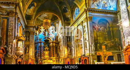 Sainta Maria di Nazareth Church Fresoes Alltar Venise Italie. Église et dernieres oeuvres à partir de 1600. Aussi appelée Église des Scalzi. Banque D'Images