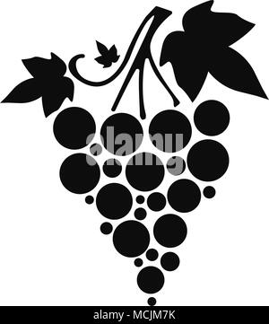 Silhouette de l'icône de raisins avec feuilles sur fond blanc. Vector Illustration Illustration de Vecteur