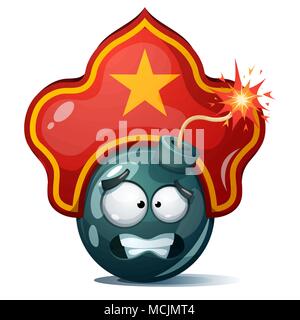 Caricature de bombe, fusible, wick, bougies d'icône. Kokoshnik smiley. Illustration de Vecteur