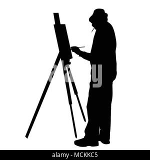 Artiste au travail silhouette sur un fond blanc, vector illustration Illustration de Vecteur