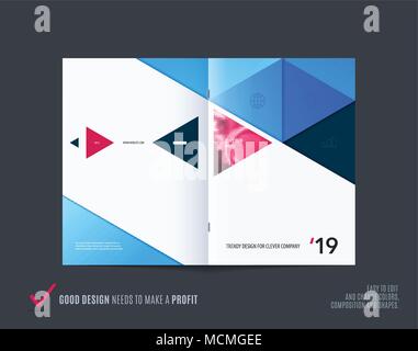 Abstract colorful brochure bleue dans la conception de matériel moderne, style coupe papier, couverture double page centrale catalogue