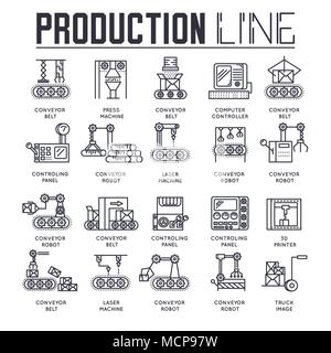 Protocole de production du jeu de collection d'icônes. Pack industrie symbole linéaire. Modèle moderne de fine ligne icônes, logos, symboles, pictogrammes et illustrations concept télévision Illustration de Vecteur