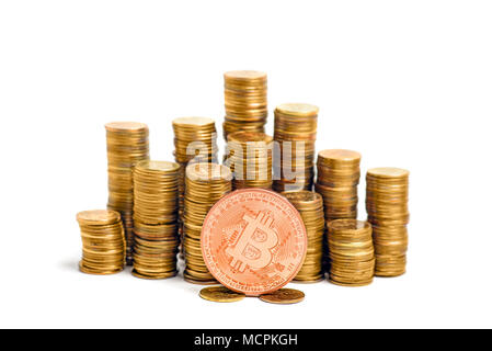 Monnaie Monnaie Bitcoin crypto sur colonnes isolées Banque D'Images