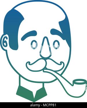 Homme chauve face avec caractère pipe et moustache Illustration de Vecteur