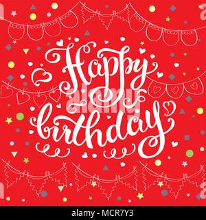 Joyeux anniversaire, carte à la main ettering sur fond rouge,stock vector illustration Illustration de Vecteur