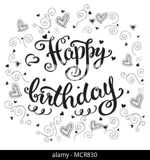 Happy birthday card, lettrage dessiné à la main sur fond blanc,stock vector illustration Illustration de Vecteur