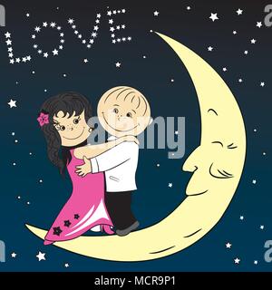 Amour couple Dancing on the moon, stock vector illustration Illustration de Vecteur