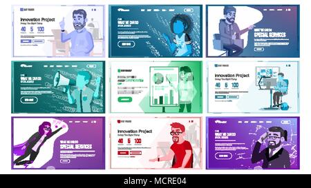 Conception site web modèle vecteur. L'interface d'affaires. Bannière réactive Interface Architecture. Page d'atterrissage, Web, Site. L'Équipe professionnelle. Idée d'innovation. Caricature de personnes. Illustration Illustration de Vecteur