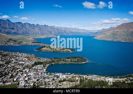 Le lac Wakatipu et Queenstown, île du Sud, Nouvelle-Zélande. Banque D'Images