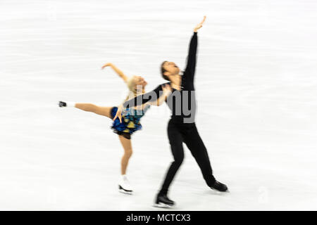 Flou de mouvement action de Penny Coomes et Nicholas Buckland (GBR) en patinage artistique - danse sur glace gratuitement aux Jeux Olympiques d'hiver de PyeongChang 2018 Banque D'Images