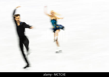 Flou de mouvement action de Penny Coomes et Nicholas Buckland (GBR) en patinage artistique - danse sur glace gratuitement aux Jeux Olympiques d'hiver de PyeongChang 2018 Banque D'Images