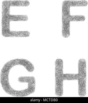 Furry croquis font set - lettres E, F, G, H Illustration de Vecteur