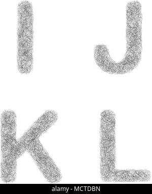 Furry croquis font set - lettres I, J, K, L Illustration de Vecteur