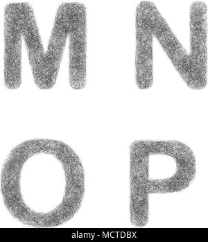 Furry croquis font set - lettres M, N, O, P Illustration de Vecteur