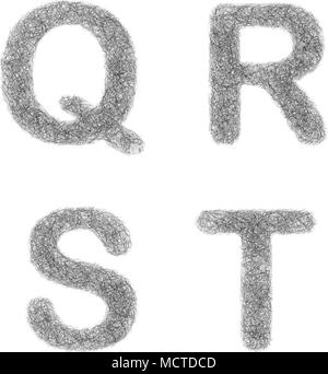 Furry croquis font set - lettres Q, R, S, T Illustration de Vecteur