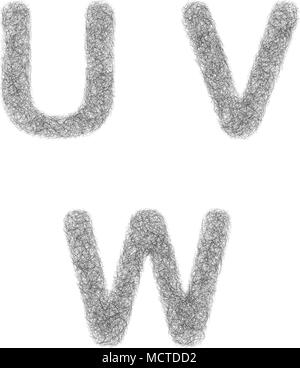 Furry croquis font set - lettres U, V, W Illustration de Vecteur