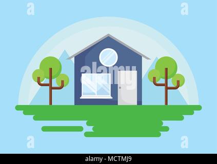 Chambre classique avec l'icône d'arbres sur fond bleu, design coloré. vector illustration Illustration de Vecteur