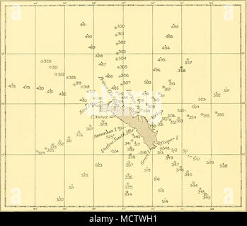 . Fig. 4. Tableau montrant les positions des stations a travaillé sur les deux enquêtes autour de la Géorgie du Sud, janvier-février 1930 cercles ouverts, et en novembre 1930, les points noirs. barème adopté s'affiche dans la marge de gauche. Des graphiques montrant la répartition de chacune des principales espèces, et aussi, le total des diatomées, sont aussi données (fig. 12-17) dans une tentative de construire une image des conditions sur l'ensemble de la région. Il peut être mentionné que la plupart des lignes se composait de huit stations de travail à environ lo-milles. Les principales caractéristiques de la ligne Larsen (Tableau II, fig. 4, 5) ont été l'un Banque D'Images