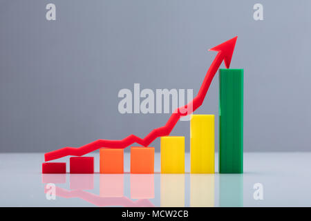 Multi Colored Business Graph avec flèche rouge visible vers le haut