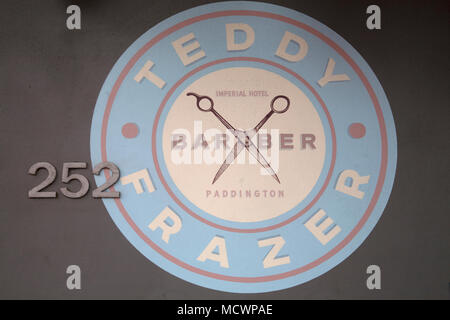 Plaque nom teddy publicité frazer coiffure Imperial hotel Oxford street paddington sydney New South Wales australie Banque D'Images
